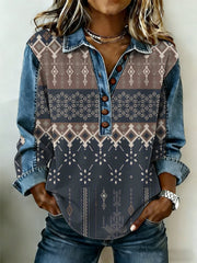 Women's Vintage Western Pattern Patchwork Art Sweatshirt